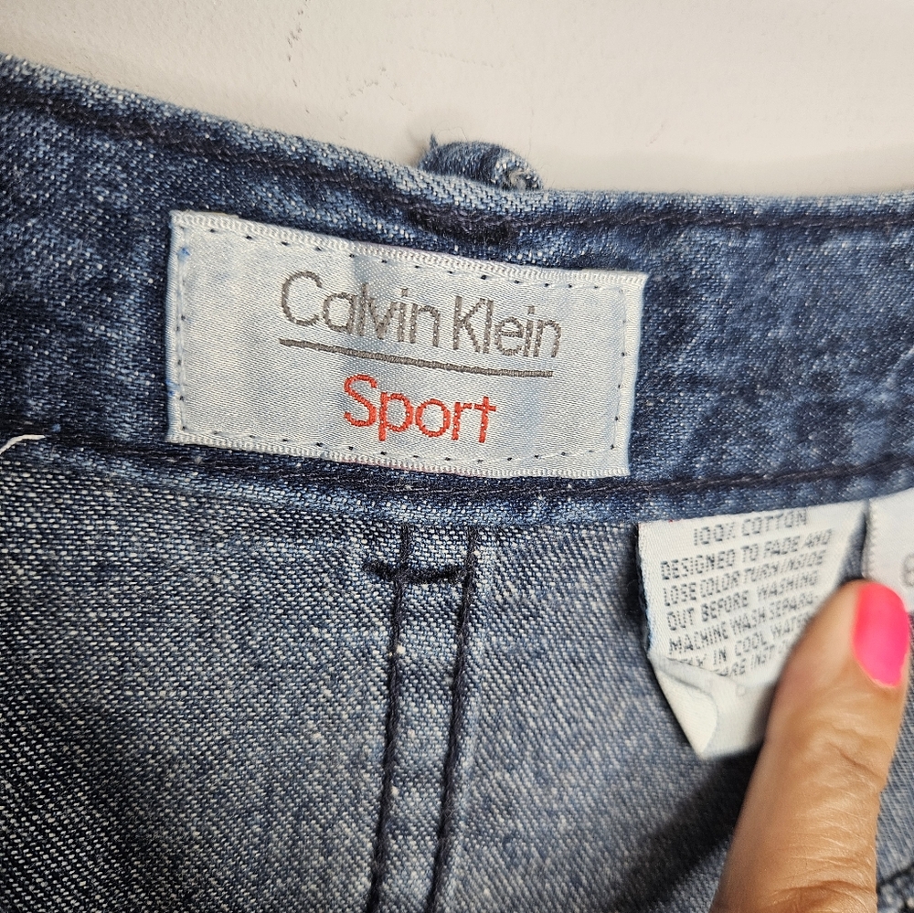 Vintage Calvin Klein Blue Denim Full Skirt High Waist Pockets Sz 6 - Picture 8 of 9